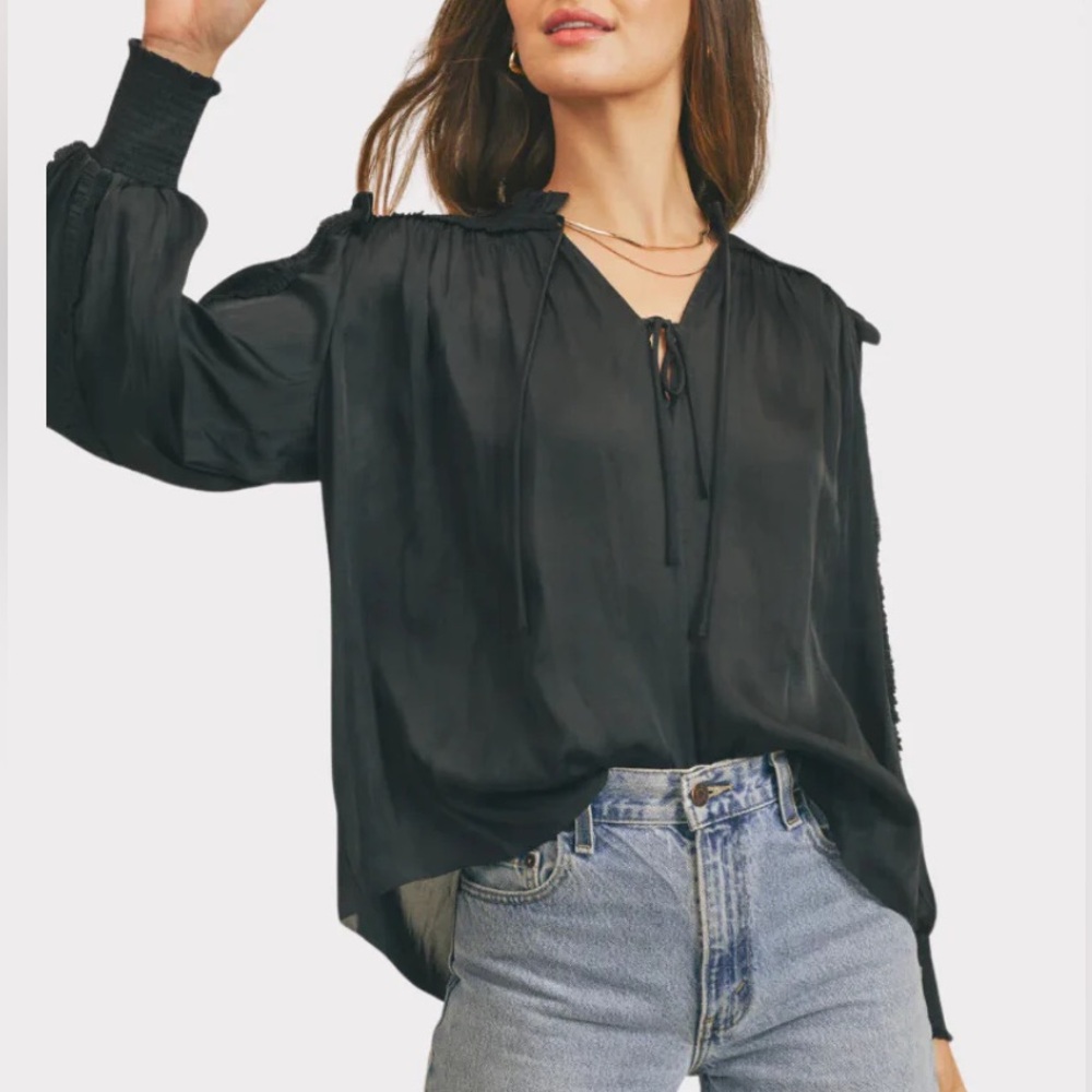 Philosophy Black Satin Long Sleeve Top